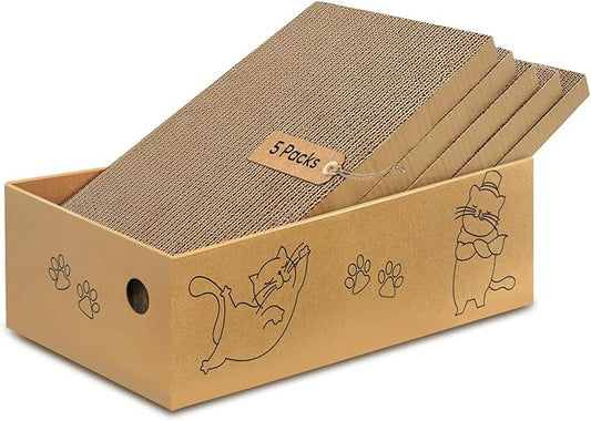 AGYM Cat Scratcher, 5 Packs in 1 Cardboard Box Cat Scratching Pad for Indoor Cats and Kitten, Cat Scratch Pad to Protect Furniture, Large Size