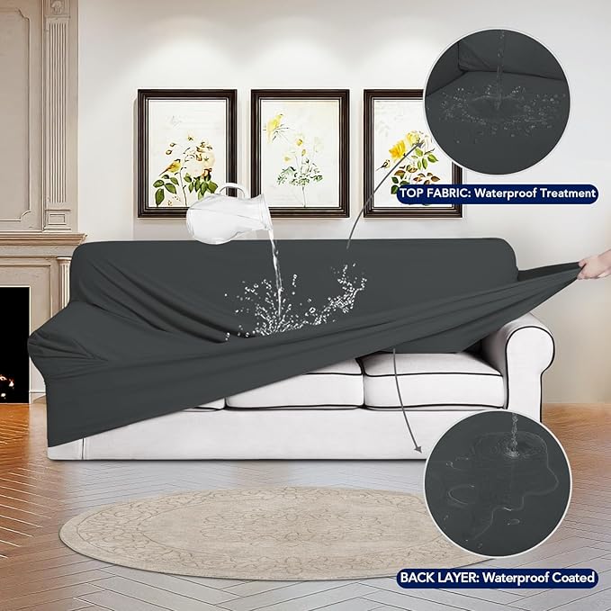 PureFit 100% Dual Waterproof Couch Cover Slipcovers for Couches and Sofas - Stretch Non Slip Fleece Sofa Covers Washable, Leakproof Furniture Protector for Kids, Pets, Dog (Loveseat, Dark Gray)
