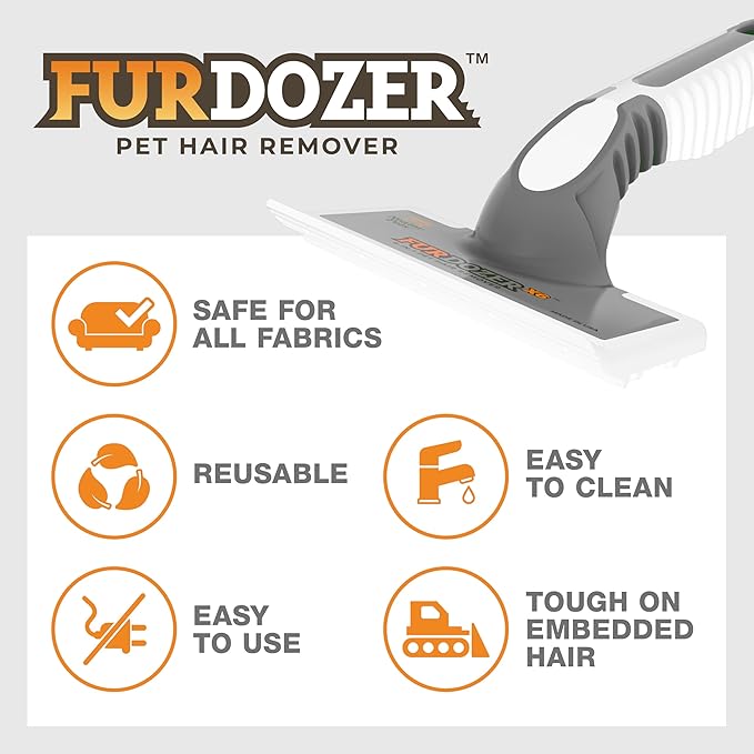 FurDozer Pet Hair Remover & Auto Detailing Tools - Cat & Dog Hair Remover for Carpets, Car Interiors, Couches, Bedding, & Pet Furniture (Gray, X6)