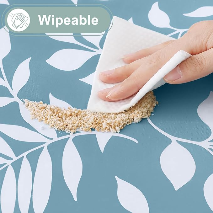 misaya Rectangle Waterproof Vinyl Table Cloth, Wipeable Tablecloth with Flannel Backing, Plastic Table Cover for Dinner, Picnic, Indoor and Outdoor (Blue Leaves, 54" x 54")