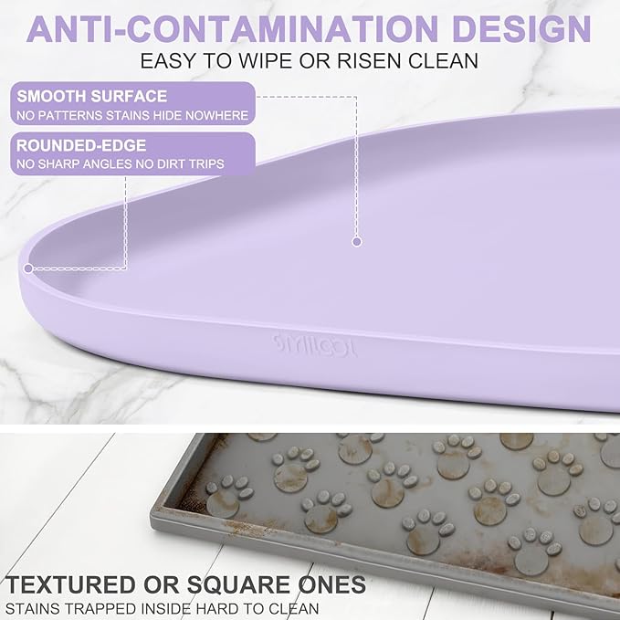 SMILOOL Silicone Pet Feeding Mat with Raised Edge for Food and Water, Dog Bowl Mats, Cat Bowls Placemat with High Lip for Floor Waterproof, Rubber Tray for Cats and Dogs 12 x 12 x 0.7 Light Purple
