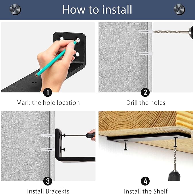 MLOQI 6 Pack Floating Shelves Brackets, L Brackets for Shelves, Brackets for Wood Shelve, 5mm Thick Hidden Shelf Brackets Up to 50KG Capacity (5Inch)