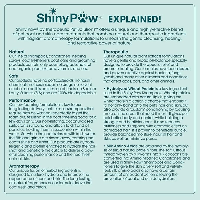 Pet Detangler Spray for Dogs & Cats 16 oz by Shiny Paw | Mint Essentials Detangler Spray | Hypoallergenic Dogs Detangler | Shines & Restores Coat | Made in The USA