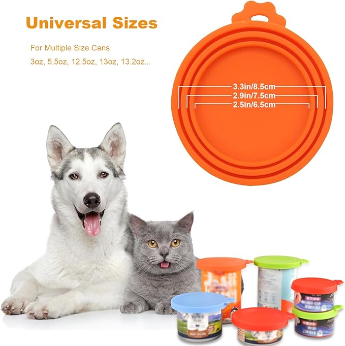 6 packs Pet Food Can Lids, Food Safe BPA-Free & Dishwasher Safe, Can Covers with 1 Spoon Can Openers Most Standard Size Dog and Cat Can Tops