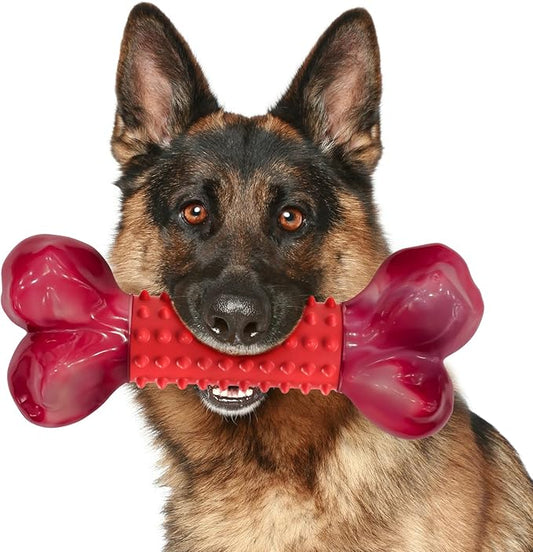 Apasiri Tough Dog Toys for Aggressive Chewers Beef Flavor: 8" Dog Chew Bone for Large Breed, Nylon & Rubber Chew Toy for Medium Large Dogs