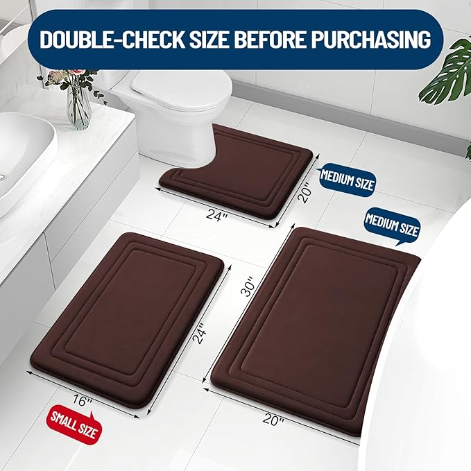 Grandaily Memory Foam Bath Mat Rug 36x24, Ultra Soft, Non-Slip and Absorbent Bathroom Rugs, Machine Wash Dry, Comfortable Bath Carpet for Bathroom Floor, Tub and Shower, Brown