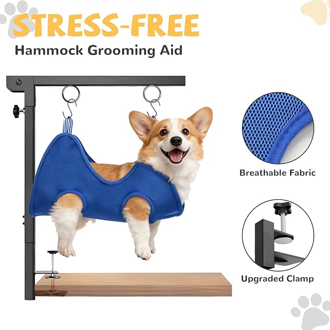 Foldable Dog Grooming Arm : Adjustable Height 26-40 - for Dog Grooming Table - with Dog Grooming Hammock & No-Sit Holders-Grooming Restraint for Small Medium Dogs at Home or Salon