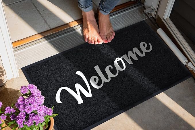 T.HENV Welcome Mat Outdoor Indoor, 2' x 3' (Rectangular), Black-white(new), Waterproof, Non Slip, Quick Dry, Heavy Duty