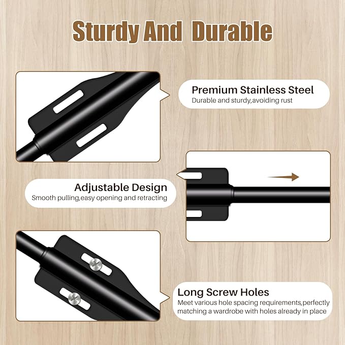 12" Valet Rod For Closet Pull Out Slide Out Adjustable Heavy Duty Valet Rod For Closet, Laundry Room, Bedroom, Bathroom(Black)