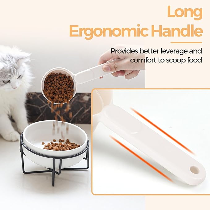MSBC Melamine Pet Food Scoop, Cat Food Measuring Cups, Comfortable Long Handle Scoop for Dog, Cat, Ferret and Rabbit Food, 1 Cup Size Pet Food Feeding Scoop Dishwasher Safe (White