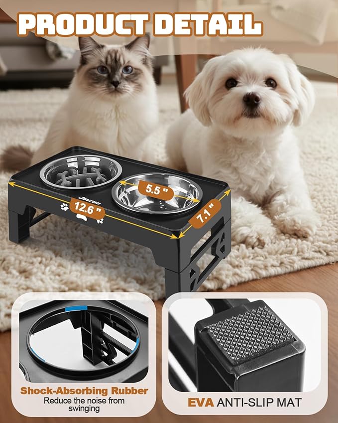 Jovrun Elevated Dog Bowls for Small Medium Large Size Dogs, Non-Slip Dog Feeder with 2 Food Water Bowls, 2-5 Heights Adjustable Raised Bowls Stand