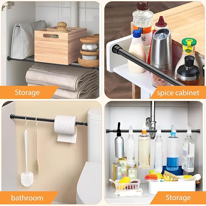 Fvonzon 6 Pack Small Tension Rods 8-12.5 Inch, Thin Tension Curtain Rod, Mini Spring Rod for Closet, Cabinet & Kitchen, Tiny Curtain Rod Tension, Short Closet Rods, Black