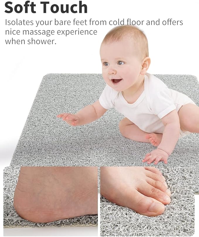 Non Slip Shower Mat, Comfortable Bath mat for Textured Surface,Quick Drying Easy Cleaning Shower Floor Mat for Wet Area,Without Suction Cups 24x24 Lightgrey
