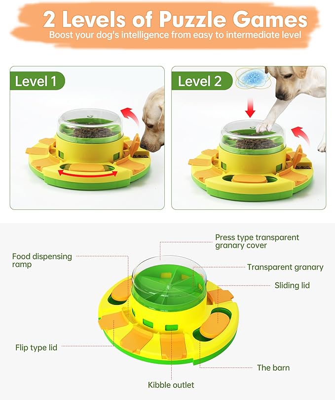 DollSheriffgoo Dog Puzzle Toy Mental Stimulation - Level 2 in 1 Dogs Food Puzzles Toys, Dog Treat Puzzle Feeder (Intermediate-Green Push)