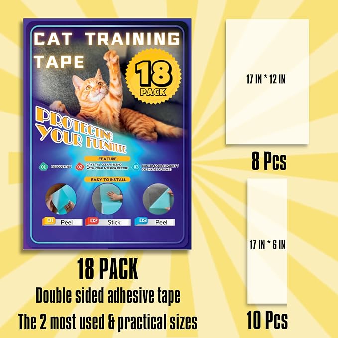 18 Pcs Cat Anti Scratching Training Tape, Double Sided Sticky Tape for Cats, Couch Protector from Cat Claws, Cat Scratch Furniture Protector, Couch Protector Cat, Cat Furniture Protector