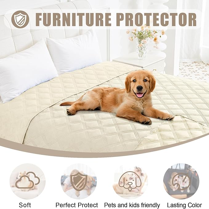 Smiry Waterproof Dog Bed Cover Blanket 30x53, Soft Reversible Pet Blanket, Washable Leakproof Cats Dogs Couch Cover for Sofa, Couch, Furniture, Lattice, Beige/Beige