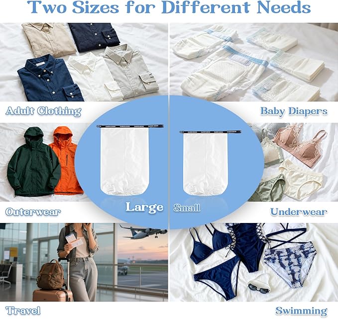 Travel Laundry Bags, 2 Pcs Waterproof Dry Wet Bags, Dirty Clothes Organizer with Handles, Collapsible Storage Bag for Workout Swimsuit Diaper Yoga Beach Bathing Camping