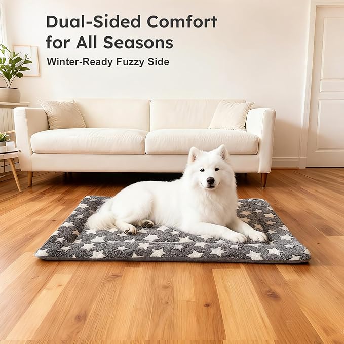 Dog Bed Mat, Dual-Sided Dog Crate Bed Mat - Ultra Soft & Machine Washable Kennel Pad for Large Dogs, All-Season Comfort Pet Bed for Crates, Travel, and Home, Gray 35 x 23 Inch