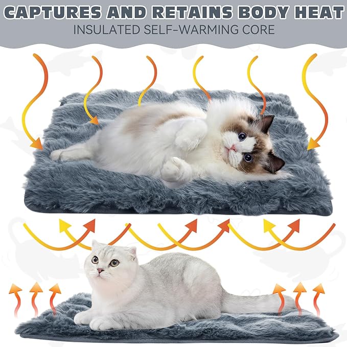 3 Pack Dark Gray Self Warming Cat Bed Indoor 16''x24'' Self Heating Cat Mat Ultra Soft Thermal Kitten Bed Heated Pet Dog Pad Washable Removable for Outdoor Use Non Slip Reflect Body Heat