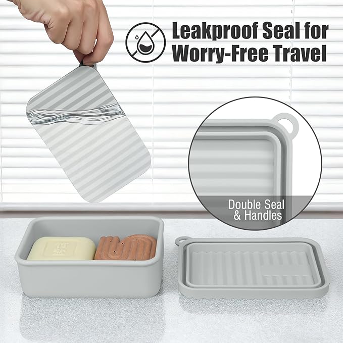 Extra Large Leak Proof Travel Soap Dish – Large Capacity, Durable, Impact-Resistant, Stain-Resistant, for Extended Trips, Camping, Outdoor Adventures or Truck Drivers (Deep Gray)