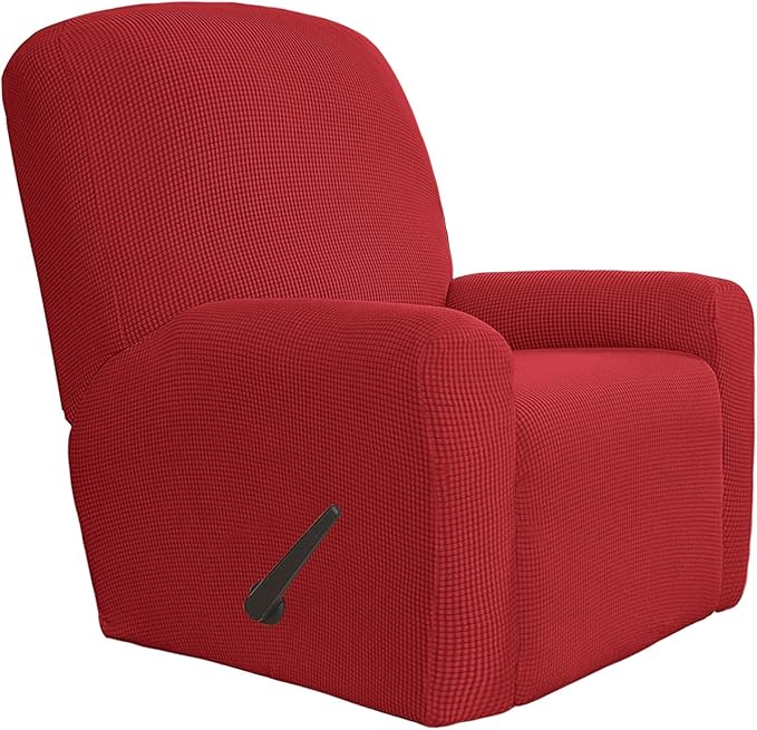 Easy-Going 4 Pieces Oversized Recliner Stretch Sofa Slipcover Sofa Cover Furniture Protector Couch Soft with Elastic Bottom Polyester Spandex Jacquard Fabric Small Checks Christmas Red,X-Large