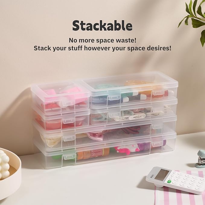 novelinks Plastic Clear Storage Containers for Organizing, Craft Storage Organizers and Stackable Storage Bins with Lids for Pencil Box, Bead, Cookie Cutter, Board Game (6 Pack Small + 6 Pack Medium)