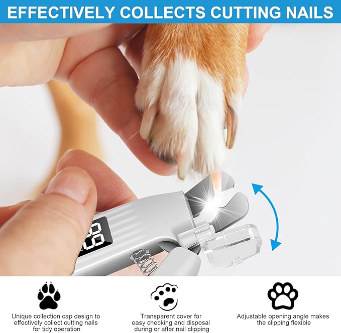 SZMDLX Cat & Dog Nail Trimmers, Electric Rechargeable Dog Nail Clippers & Dog Nail Grinder with 2 LED Light Paws Grooming Kit, Dog Nail File Quiet Pet Nail Clippers & Grinder Trimmer