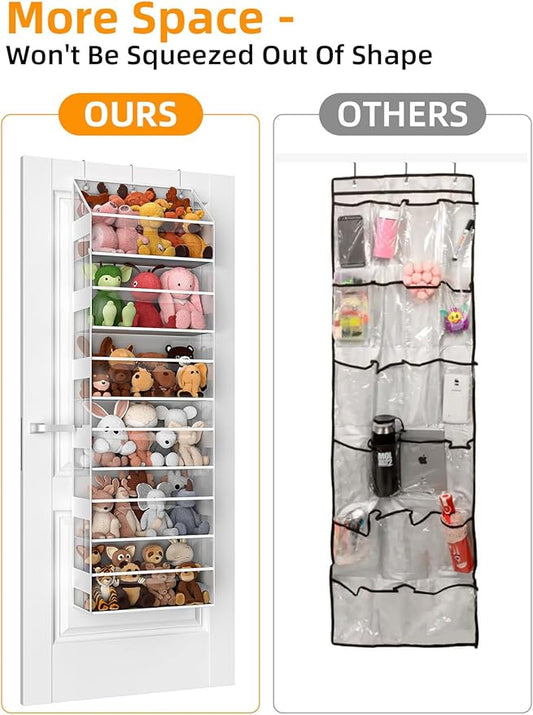 Over the Door Organizes- 6 Tier Stuffed Animal Storage, Hanging Organizer for Toys/Plushies, Back Door Organizers and Storage Holder Bag for Bathroom Nursery Newborn Baby Essential Stuff (Clear)