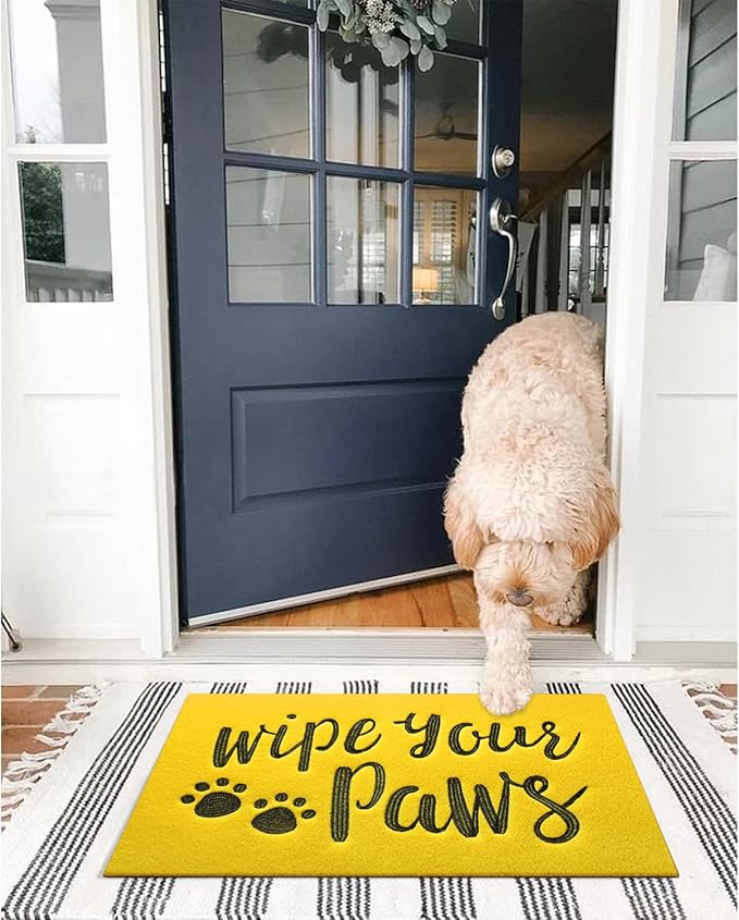 AAZZKANG Yellow Door Mat Outdoor Non Slip Funny Wipe Your Paws Doormat Large 36"x24" Ultra Absorb Mud Easy to Clean Dog Doormat for Front Door,Entry,Indoor