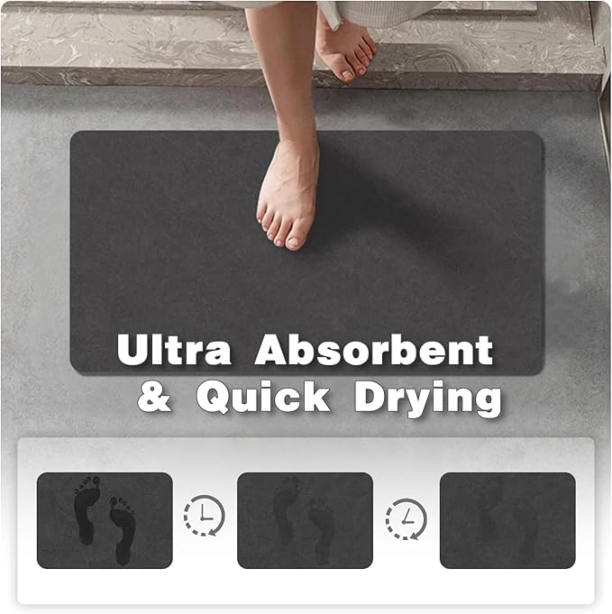 Black Bath Mat, Bathroom Rugs Non Slip Washable Thin Absorbent Quick Dry Bath Mat Fits Under Door Bathroom Floor Mat Perfect for Bath, Shower, or Sink 16"x24" Black