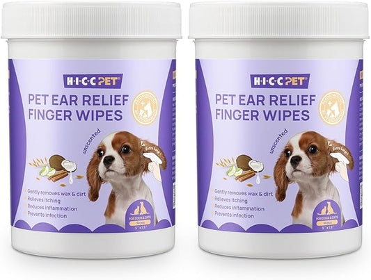HICC PET Ear Cleaner Wipes for Dogs & Cats, Vet-Recommended Dog Ear Infection Treatment to Relief Itching & Inflammation, Remove Wax, Dirt & Stop Smelly, Cleaning Deodorizing Wipes 100ct(Unscented)