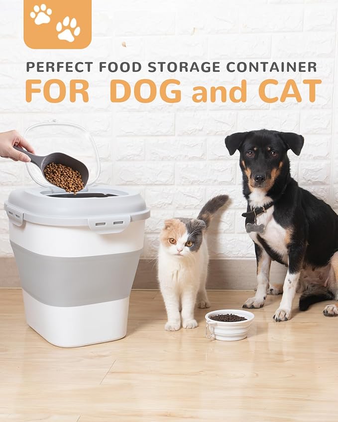 DDMOMMY 30-35 Lbs Dog Food Storage Container Collapsible Dog Food Container with Airtight Lids, Wheels, Scoop and 2pcs Food Storage Containers, Large Pet food storage for Dog, Cat