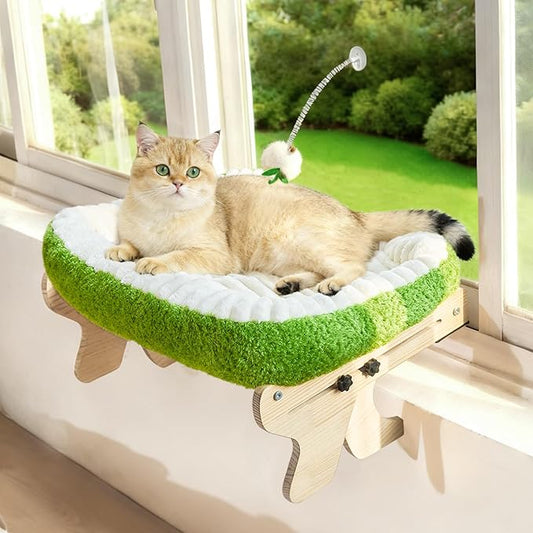 Woochpet cat Window Perch for Indoor Cats Large Window Hammock with Washable Cover Suitable for All Seasons cat Window Bed for Adults Cats and Kittens(White and Green)