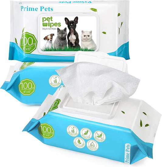 Prime Pets Dog Wipes for Paws and Butt, 300 Count, 8" x 6" Pet Grooming Wipes for Dogs Cats Cleaning Deodorizing, Unscented Dog Paw Wipes, Puppy Wipes for Face Bum Eyes Ears Teeth