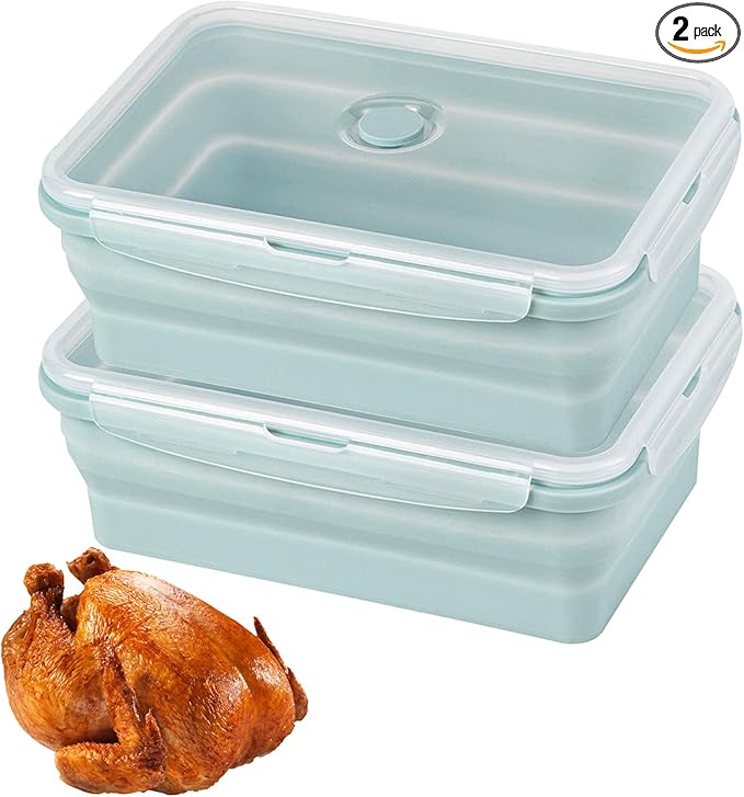 Extra Large Collapsible Silicone Food Storage Containers With Lids, 2000ml Big Meal Prep Boxes for Roasting Chicken, Store Leftover, Dishwasher & Microwave Safe, BPA Free, 2 Pack