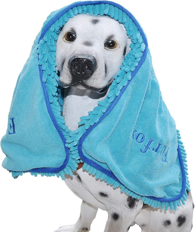 Furfox Absorbent Dog Towel, Microfiber Quick Drying Towel Machine Washable with Hand Pockets - Medium Large Dog 35 x 15'