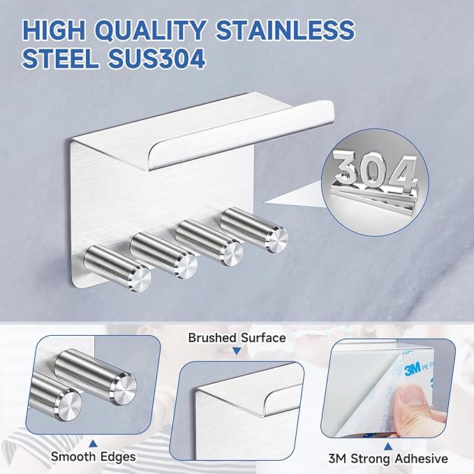 Toothbrush Holder Wall Mounted for Bathrooms, Stainless Steel Electric Toothbrush Head Holder, Self Adhesive Toothbrush and Toothpaste Organizer, Wall Tooth Brushing Razor Holder for Shower