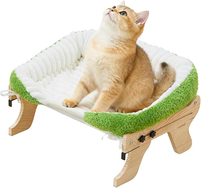 Woochpet cat Window Perch for Indoor Cats Large Window Hammock with Washable Cover Suitable for All Seasons cat Window Bed for Adults Cats and Kittens(White and Green)