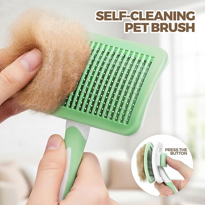Self Cleaning Pet Brush for Shedding - Slicker Brush Deshedding with One Button Cleaning for Dogs & Cats Haired Pets