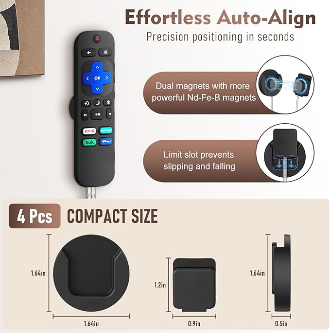 6.5 Ft Magnetic Remote Control Holder, 3 Pack Stretchy Remote Control Tether Wall Mount with Adjustable Leash and Strong Double N52 Magnets for TV/AC/Light/Fan, Home & RV Organizer Supply