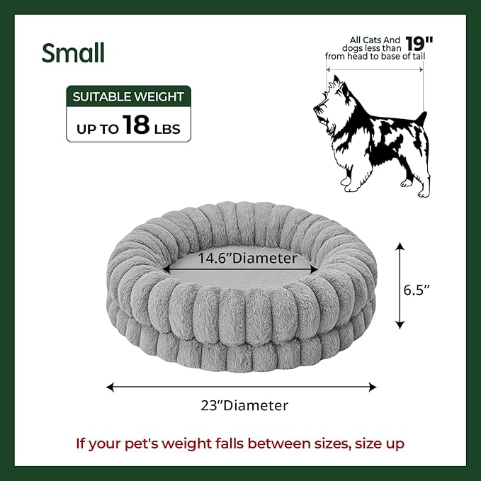BALANCE Luxury Donut Dog Bed, 23 Inches Round Dog Beds for Small Dogs Washable, Orthopedic Calming Pet Bed for Puppy and Cats with Anti-Slip Bottom, Gray