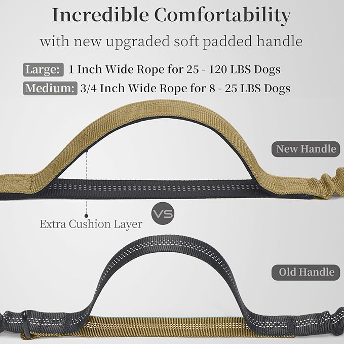 iYoShop Hands Free Dog Leash with Zipper Pouch, Dual Padded Handles and Durable Bungee for Walking, Jogging and Running Your Dog (Large, 25-120 lbs, Khaki)