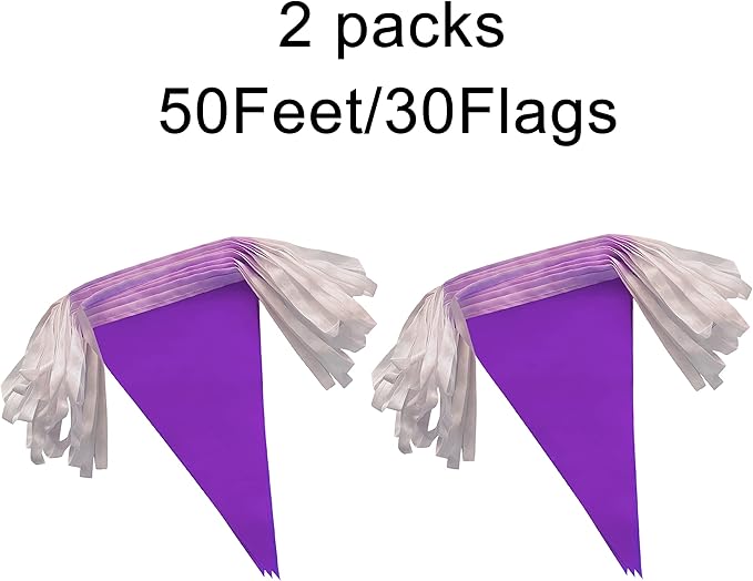100 Feet Purple Pennant Banners Flags String Hanging Triangle Bunting Flags,Party Decorations for Grand Opening,Kids Birthday,Carnival,60 PCS