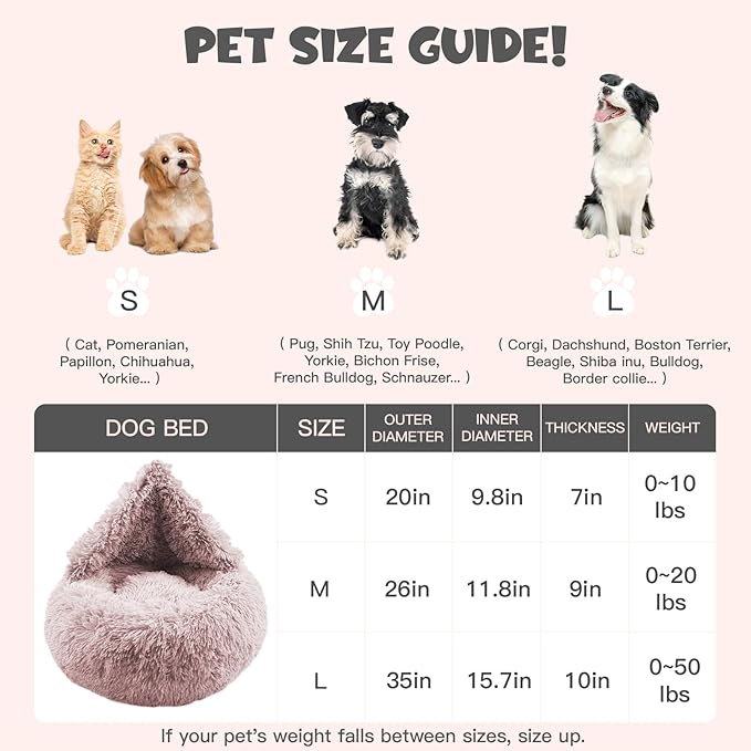 Himax Dog Beds for Medium Dogs, Donut Dogs Beds with Blanket Attached, Calming Dog Bed Washable (20"/26"/35") Beige