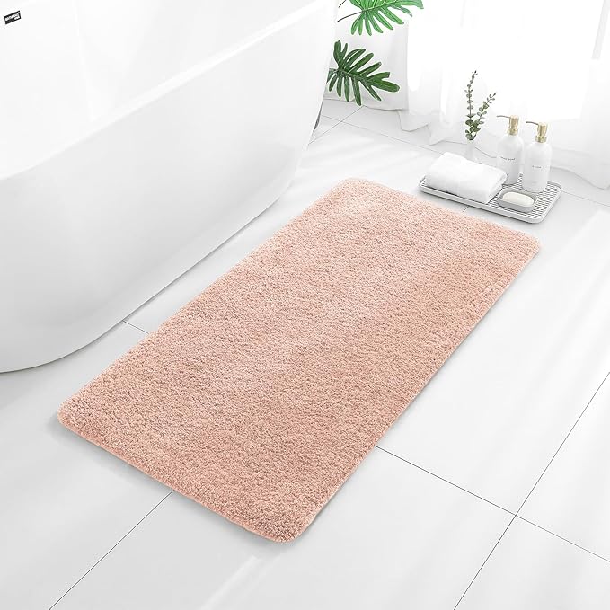 Dusty Pink Bathroom Rugs 24"x48" – Long Plush Non-Slip Bath Mat, Absorbent & Washable Microfiber Runner Rug – Perfect for Tub, Sink, or Washroom