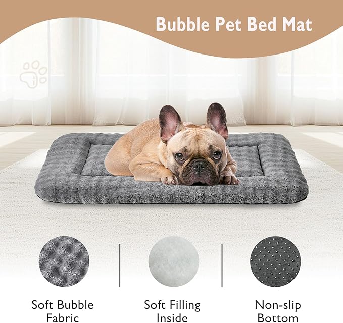 Dog Bed Mat Crate Pad for Medium Dogs, Washable Soft Pet Sleeping Mat Kennel Pad with 3D Bubble Pattern, Grey, 30"x 19"