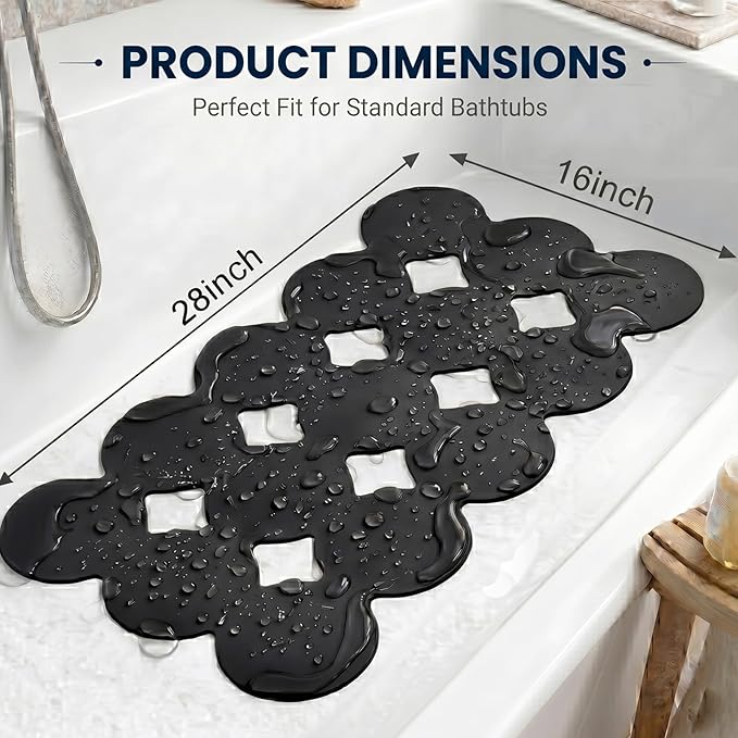 Webos Patented Non Slip Bathtub Mat Shower Mat Bath Mat Tub Mats with Strong Suction Cups Soft Natural Rubber Bath Mat for Inside The tub (Circle-Black, 28x16 inch)