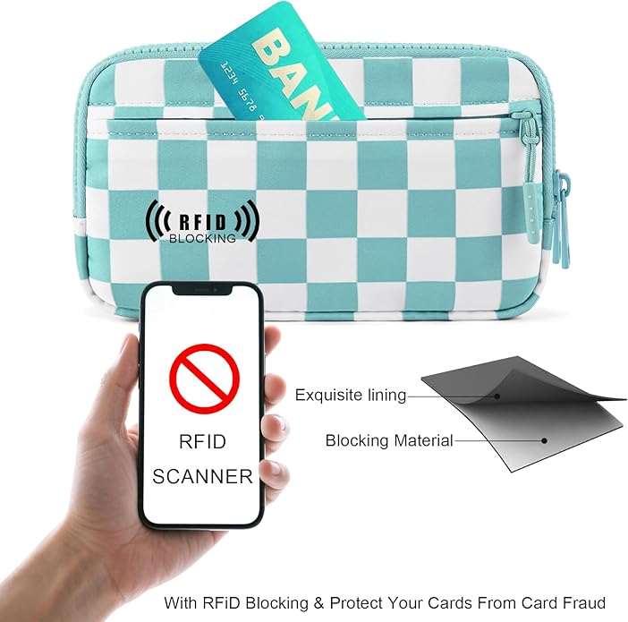 Checkered WristleWallets for Women, RFID Wallet Crossbody with 4 Zippers, Credit Card Holder Cell Phone Organizer