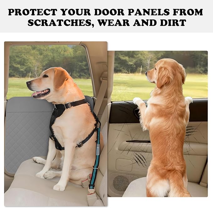 WODHMIEY Dog Car Door Protector, 20% Larger Coverage Vehicle Door Cover,Car Door Guard Mat, Pet Door Panel Protector for SUVs Pickup Trucks, Protects Doors from Dog Scratching (Grey)