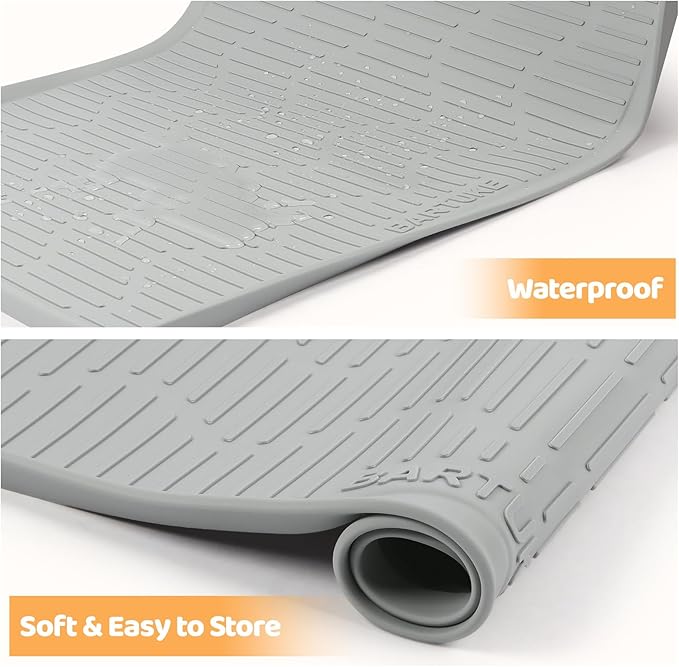 Silicone Cat & Dog Food Mat, 32" x 22" Large Pet Feeding Mat for Cats and Dogs Bowl, Pet Placemat for Food and Water with Raised Edge, Waterproof, Leakproof (Grey)